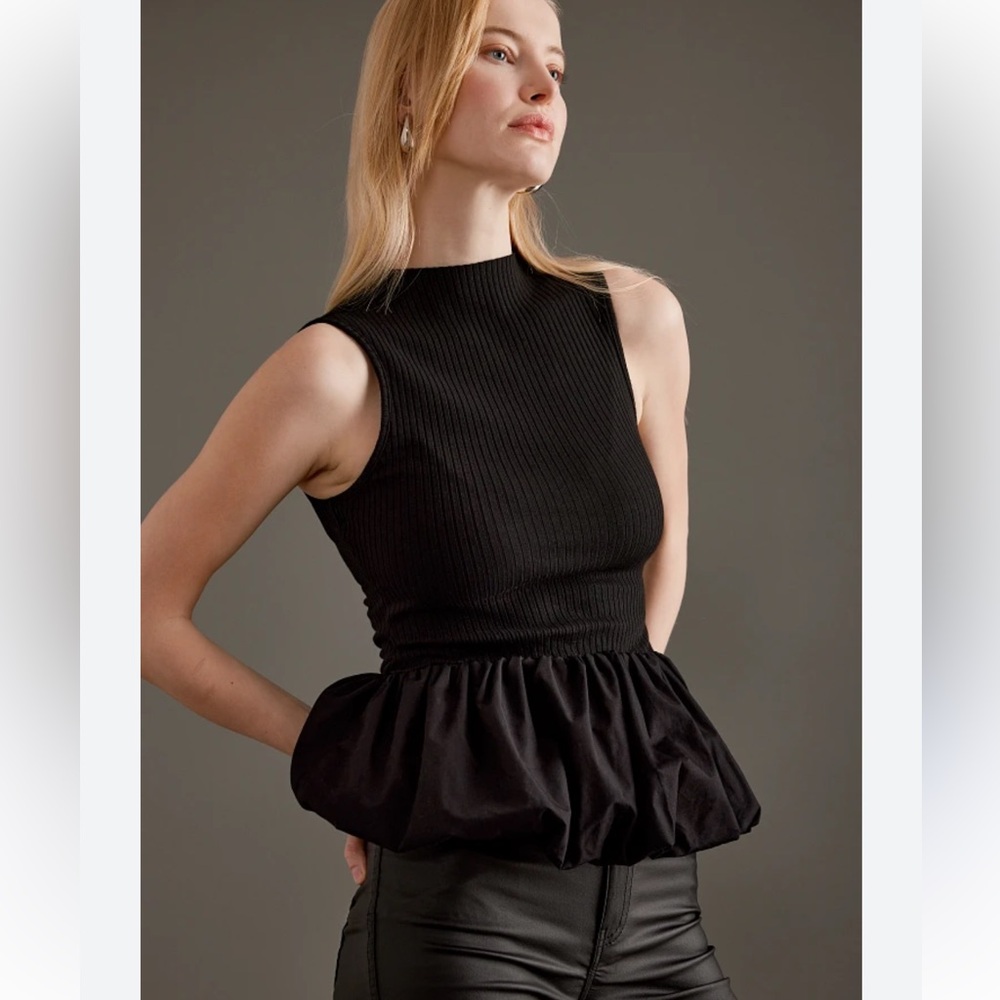 Anthropologie Maeve Black Bubble Peplum Tank Size S NWT